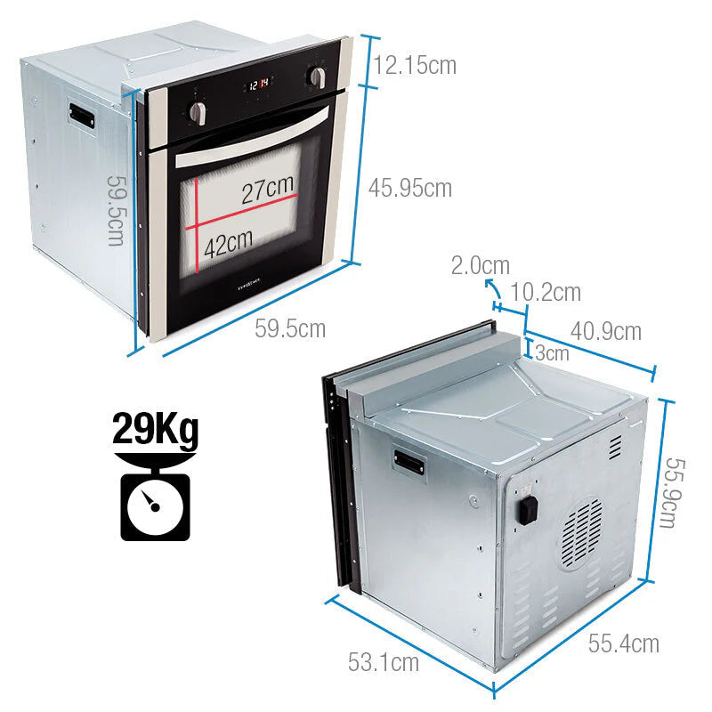 EuroChef Built-In Electric Wall Oven 60cm 70L 8 Function Fan Forced Stainless - OE708B