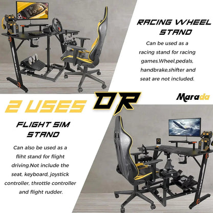 Marada Flight Simulator and Racing Wheel Stand, Adjustable, Carbon Steel - Fits Thrustmaster HOTAS Warthog