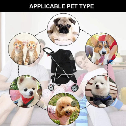 Bestpet Pet Stroller, 3 Wheels Travel Folding Carrier - T13