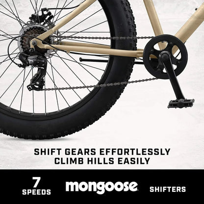Mongoose Malus Adult Fat Tire Mountain Bike, 26-Inch Wheels, 4-Inch Tires, 7-Speed - R5714C