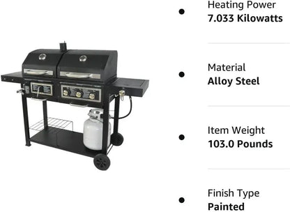 Dual-Fuel Outdoor Charcoal And Propane Grill - 64 x 28 x 49.75 inches