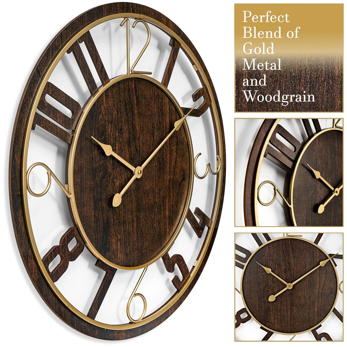 24 Inch Round Wooden Wall Clock With Numeral Design - Battery Operated