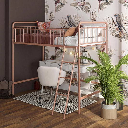 Better Homes & Gardens Twin Metal Loft Bed, Rose Gold - Kelsey