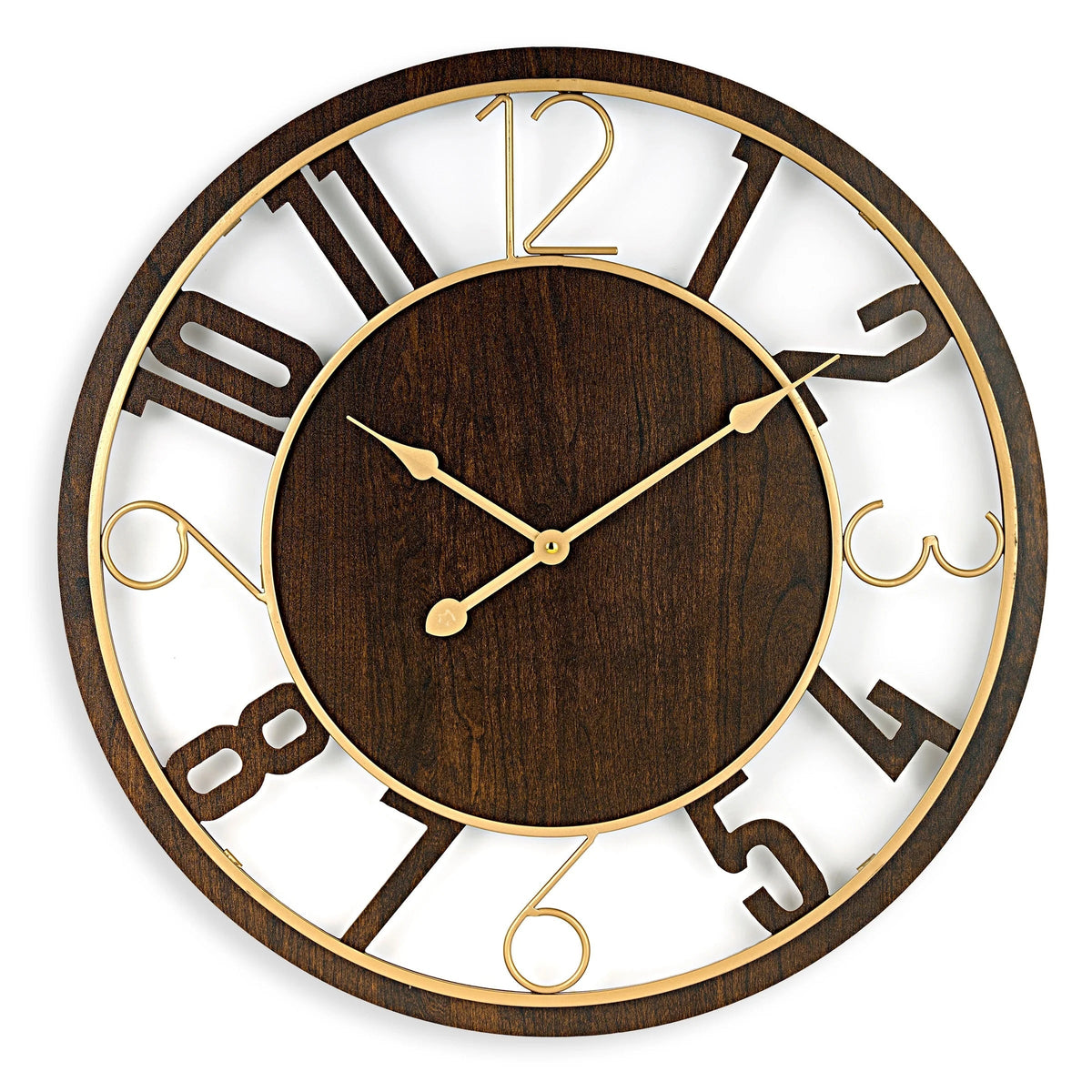 24 Inch Round Wooden Wall Clock With Numeral Design - Battery Operated