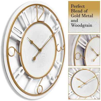 24 Inch Round Wooden Wall Clock With Numeral Design - Battery Operated