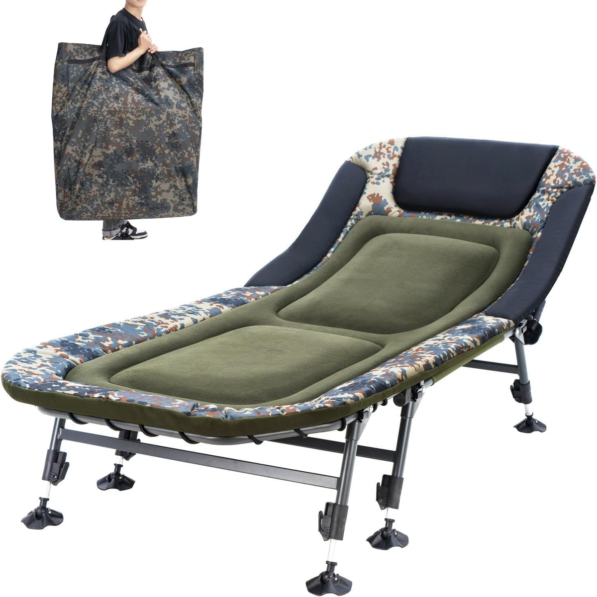 Folding Camping Cot for Adults With Carry Bag, 330 lbs, 79 x 33 x 15.7-17.7 in - Adult Cot