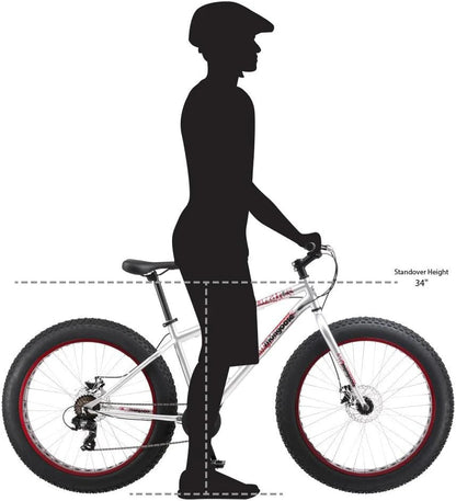 Mongoose Malus Adult Fat Tire Mountain Bike, 26-Inch Wheels, 4-Inch Tires, 7-Speed - R5714C