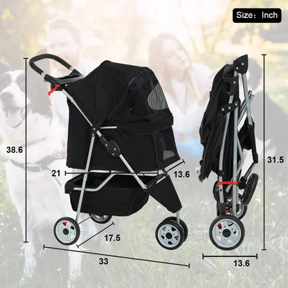 Bestpet Pet Stroller, 3 Wheels Travel Folding Carrier - T13