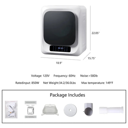 Portable Mini Clothes Dryer - White With Black Square Door