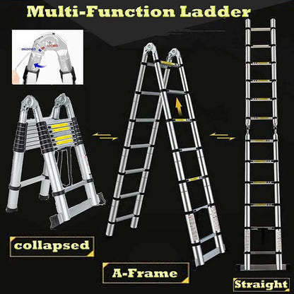 Bowoshen Telescopic Ladder 16.5 ft Aluminum 8 x 2 Steps 330 lb
