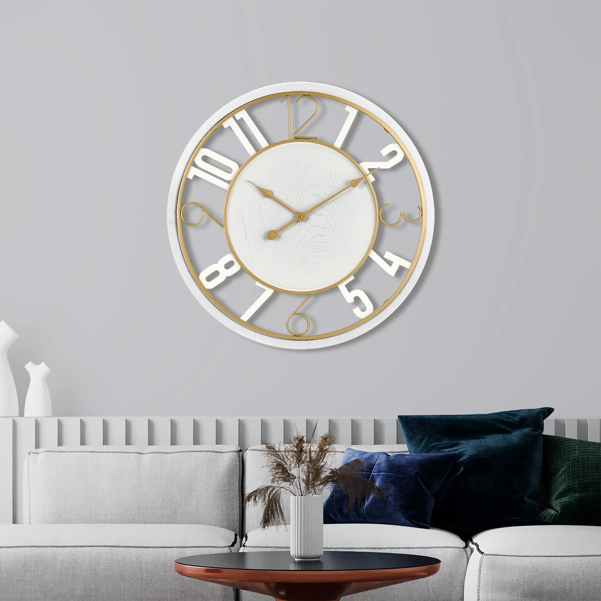 24 Inch Round Wooden Wall Clock With Numeral Design - Battery Operated
