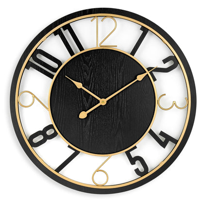 24 Inch Round Wooden Wall Clock With Numeral Design - Battery Operated