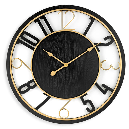 24 Inch Round Wooden Wall Clock With Numeral Design - Battery Operated