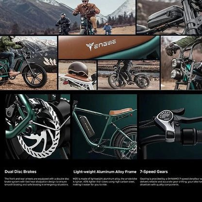 ENGWE Adult Electric Bike, Retro Style, 1000W, 28 Mph, 94 Miles, 20 x 4.0 Inch Fat Tires, Full Suspension - M20